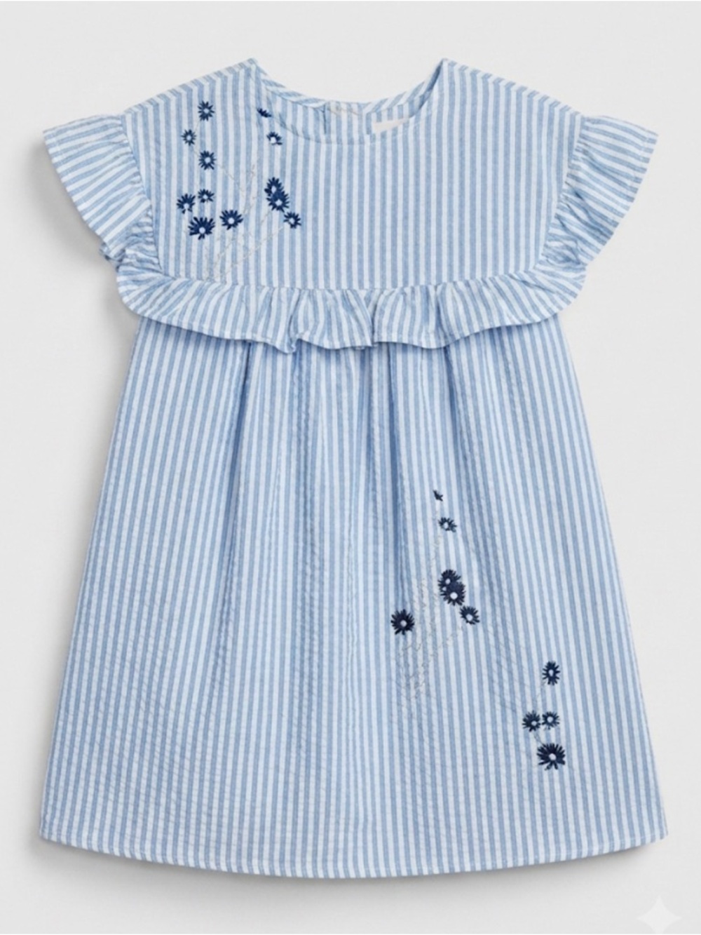 Ganni x Il Gufo Blue & White Striped Embroidered Dress | Size 6 Anni